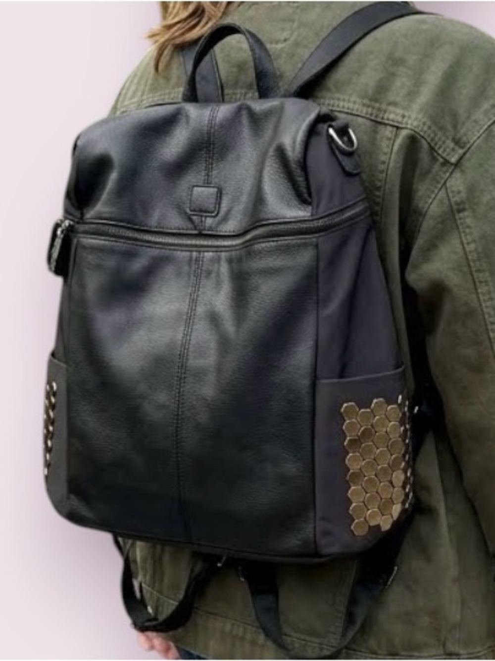 Faux Leather & Vinyl Studded Black Backpack Like New